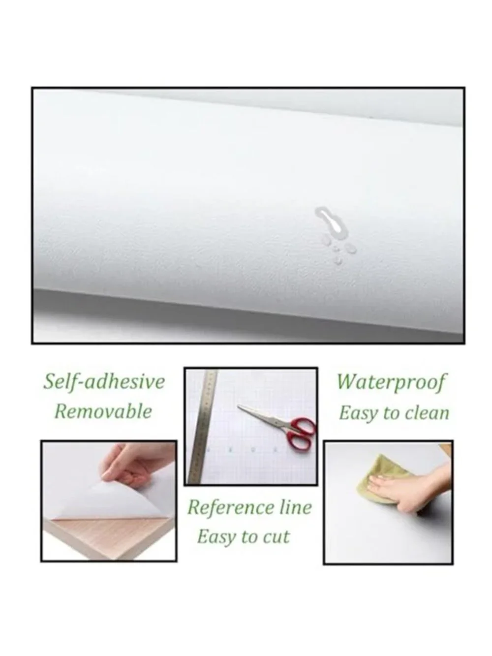 White Peel Stick Wallpaper Self Adhesive Contact Paper Waterproof Wall Cabinet